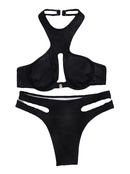 new black steel ring hanging neck pants hollow sexy bikini split swimsuit womenpicture12