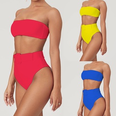 new swimsuit solid color sexy tube top high waist bikini split swimwear