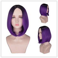 Wig European beauty bob haircut black gradient purple short hair headgear wig