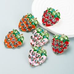 Fashion color diamond series alloy dripping oil diamond earrings strawberry earrings trendy earrings
