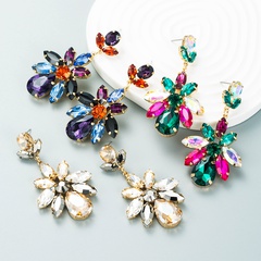 Fashion colored diamond series multi-layer alloy diamond-studded glass diamond geometric flower earrings