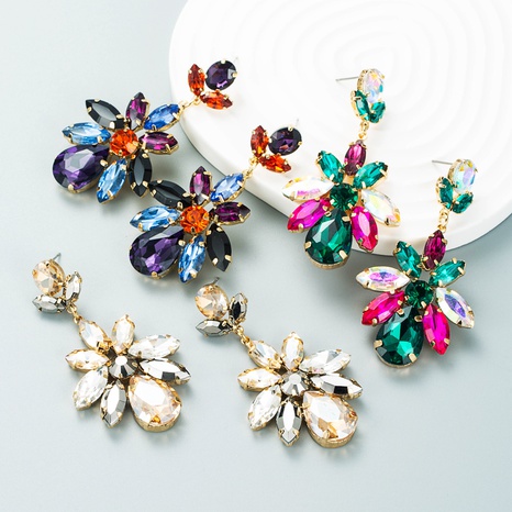 Pendientes de flores geométricas de diamantes de cristal con incrustaciones de diamantes de aleación de múltiples capas de la serie de diamantes de colores de moda's discount tags