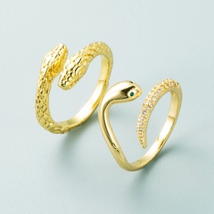 Tendencia de moda anillo ajustable de apertura de circonita con micro incrustaciones de cobre en forma de serpiente geométrica