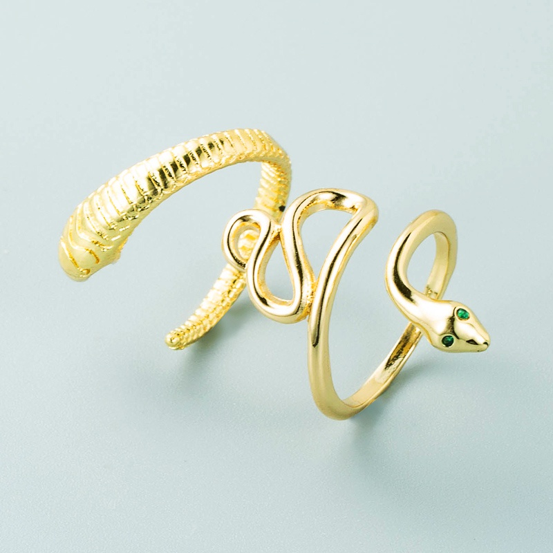 European and American fashion copperplated gold microinlaid zircon geometric snake snake ring