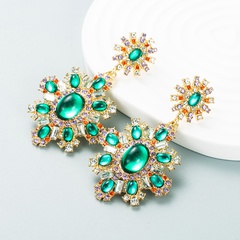 Neue Retro-Palast-Stil Diamant-Smaragd-Blumen-Ohrringe übertriebenes Temperament Ohrringe Zubehör