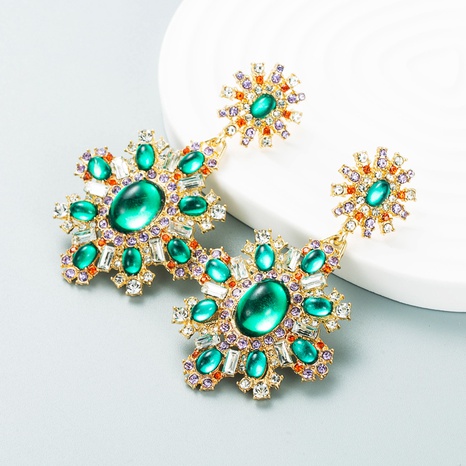 Nuevos pendientes de flores de esmeralda de diamantes estilo palacio retro pendientes de temperamento exagerado accesorios NHLN493952's discount tags