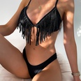 2021 European and American AliExpress New Black Triangle Cup Tassel Halter Bikini Sexy Split Swimsuit Femalepicture12