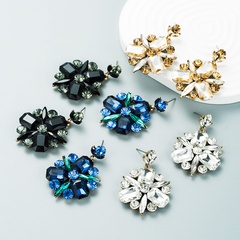 Fashion Alloy Diamond Rhinestone Glass Diamond Flower Geometric Earrings