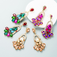 Fashion Color Diamond Series Alloy Rhinestone Geometric Flower Earrings Exaggerated Earrings