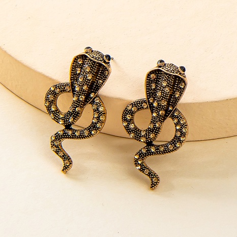 personality diamond-studded snake-shaped earrings cobra earrings's discount tags