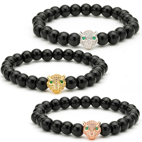 Bracelet de roche volcanique givrée perles Bracelet élastique de diamant de tête de lion de léopard's discount tags
