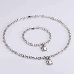 jewelry wholesale classic stainless steel romantic love lock bracelet necklace set