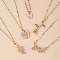 New Alloy Necklace Set 5 Retro Creative Multilayer Butterfly Rose Pendant Necklace