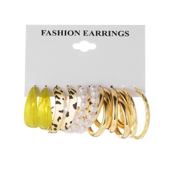 Acetate Earring Set 5 Pairs Creative Vintage Pearl Leopard Print Acrylic C-shaped Earrings Wholesale