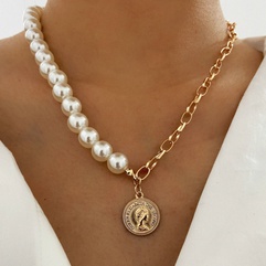 New coin head seal chain necklace disc pendant pearl necklace