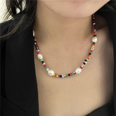 Korean personality simple color bohemian necklace freshwater pearl necklace