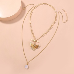 European and American simple natural opal drop butterfly buckle stacking necklace