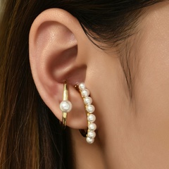 Geometrische Ohrclip-Ohrringe mit nachgemachter Korea-Perle