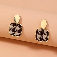 retro coffee color houndstooth square temperament earrings wholesale