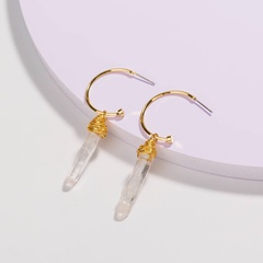 European and American creative fashion C-shaped hand-wound transparent natural stone earrings