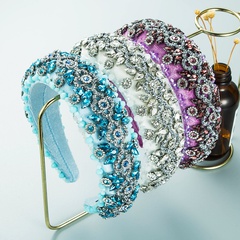 Europäische und amerikanische glänzende Kristallblume verdicktes Schwamm-Flanell-Haarband mit breiter Krempe