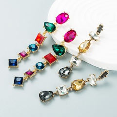 fashion trend alloy diamond-studded geometric long earrings female wholesale