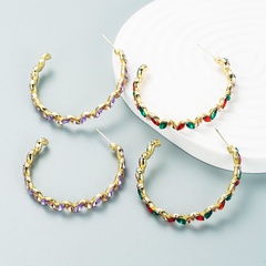 Fashion colored diamond series new willow leaf-shaped rhinestone alloy earrings