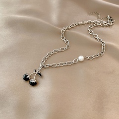 Fashion pearl simple cherry titanium steel necklace