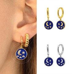 European and American star moon epoxy blue planet copper earrings female