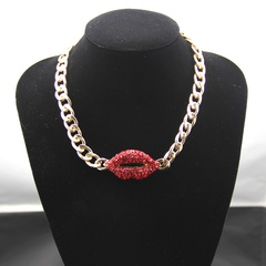 Fashion Europe and America Retro Necklace High Quality Alloy Diamond Red Lip Pendant Clavicle Chain