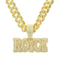 Personality full diamond three-dimensional letter Cuban chain alloy necklace