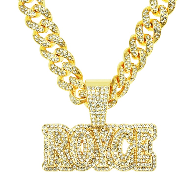 Personality full diamond threedimensional letter Cuban chain alloy necklace