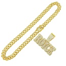 Personality full diamond threedimensional letter Cuban chain alloy necklacepicture11