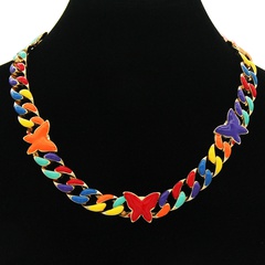 Fashion hip-hop color dripping oil butterfly Cuban chain necklace