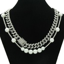 Fashion hip hop metal Cuban necklace thick pearl full diamond alloy necklacepicture12