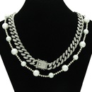 Fashion hip hop metal Cuban necklace thick pearl full diamond alloy necklacepicture13