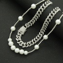 Fashion hip hop metal Cuban necklace thick pearl full diamond alloy necklacepicture14