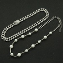 Fashion hip hop metal Cuban necklace thick pearl full diamond alloy necklacepicture15
