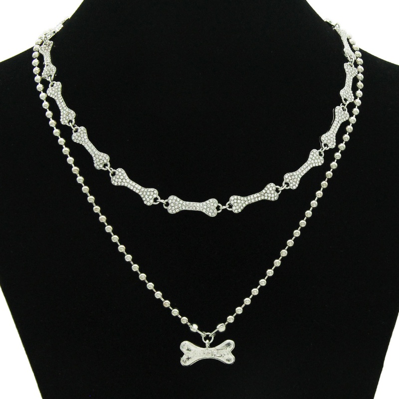 Fashion creative full drill bone splicing clavicle chain doublelayer chain necklace