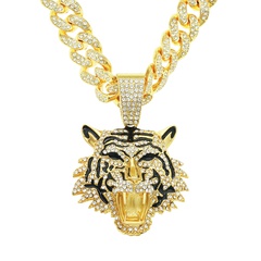 Fashion three-dimensional full diamond painting oil tiger head alloy necklace
