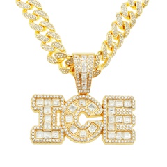 Fashion hip-hop stitching square diamond letter alloy necklace wholesale