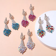 fashion colored diamond alloy inlaid full diamond flower earrings wedding banquet accessories