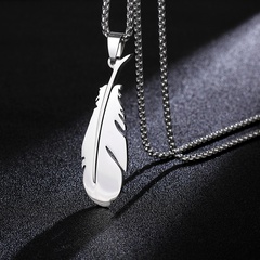 Men's titanium steel white feather pendent necklace 60cm
