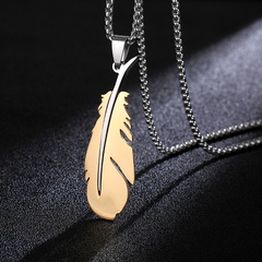 Men's titanium steel yellow feather pendent necklace 60cm