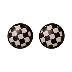 simple geometric black white contrast color checkered striped earrings