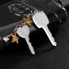 Titanium steel lettering key couple necklace 60cm