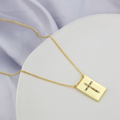 Pendentif croix étiquette de mode plaqué or incrusté de zirconium étiquette carrée collier de cuivre