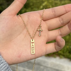 Fashion letter cross combination tag copper inlaid zircon necklace