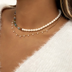 Collier en cristal d'imitation de couleur de perle d'imitation de couture de mode