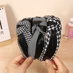classic color matching leather houndstooth headband Korean plaid knotted wide-brimmed headband